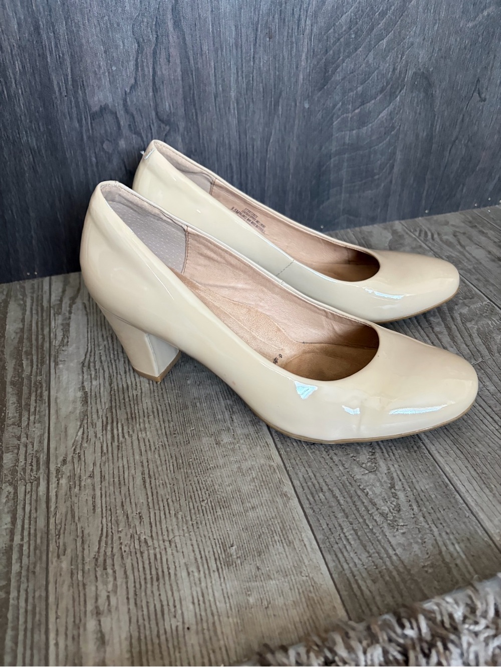 Sofft Patent Leather Block Heel Pumps in Beige